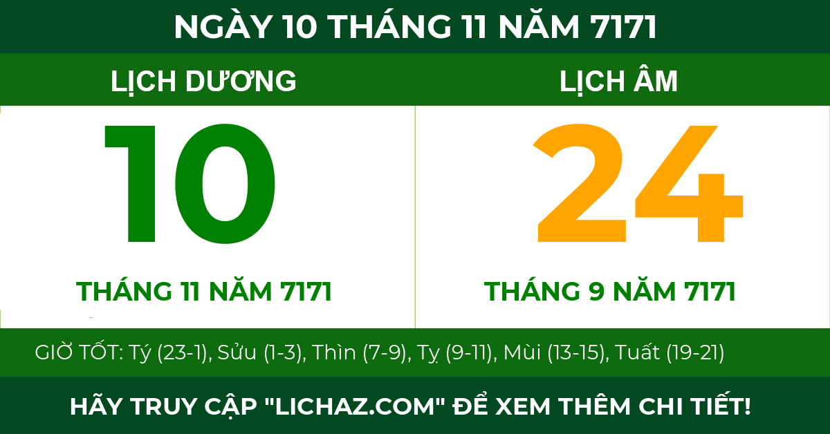 lịch âm ngày 10 tháng 11 năm 7171