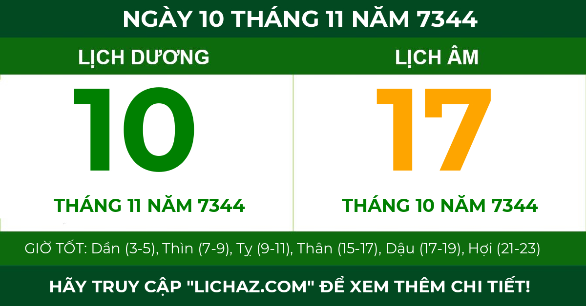 lịch âm ngày 10 tháng 11 năm 7344