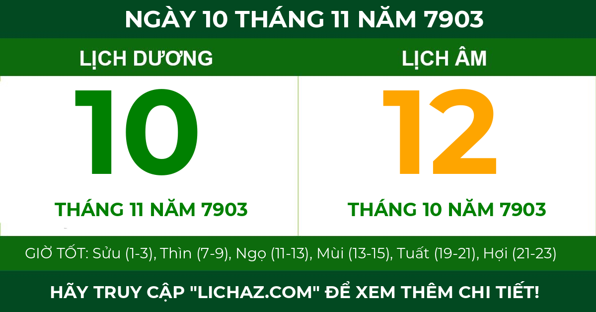 lịch âm ngày 10 tháng 11 năm 7903