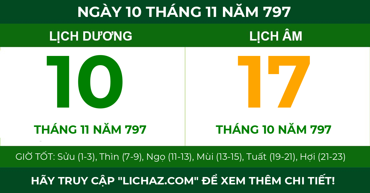 lịch âm ngày 10 tháng 11 năm 797