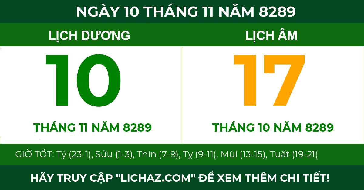 lịch âm ngày 10 tháng 11 năm 8289