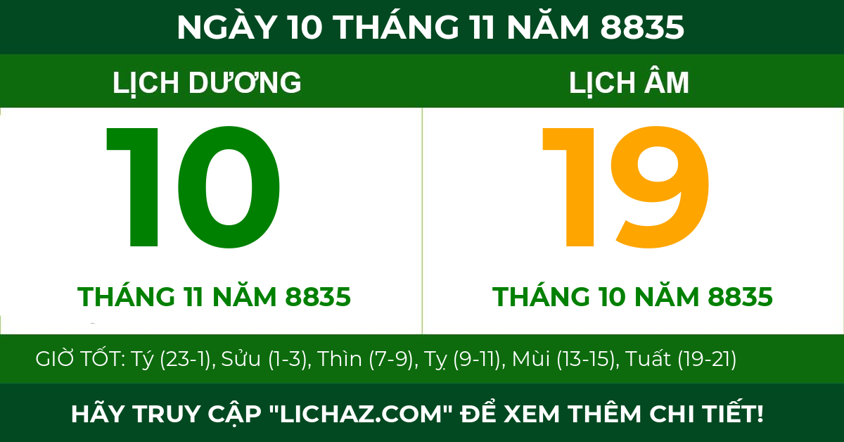 lịch âm ngày 10 tháng 11 năm 8835