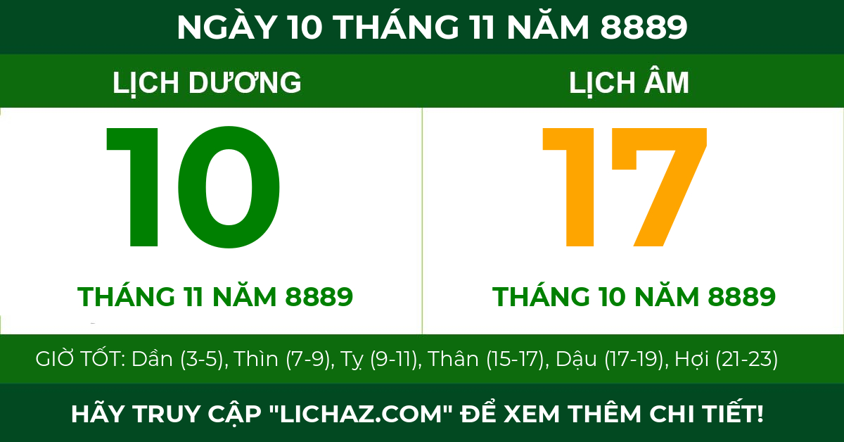 lịch âm ngày 10 tháng 11 năm 8889