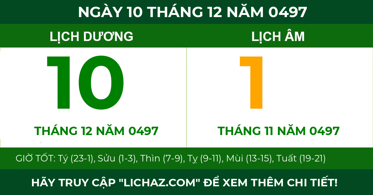 lịch âm ngày 10 tháng 12 năm 0497