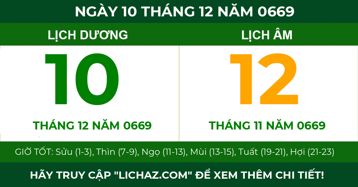 lịch âm ngày 10 tháng 12 năm 0669