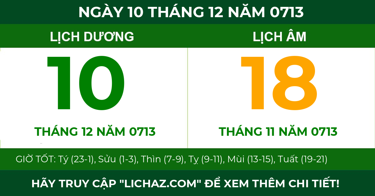 lịch âm ngày 10 tháng 12 năm 0713