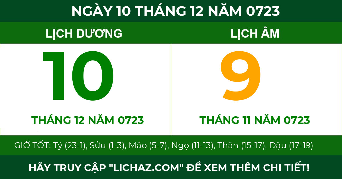 lịch âm ngày 10 tháng 12 năm 0723