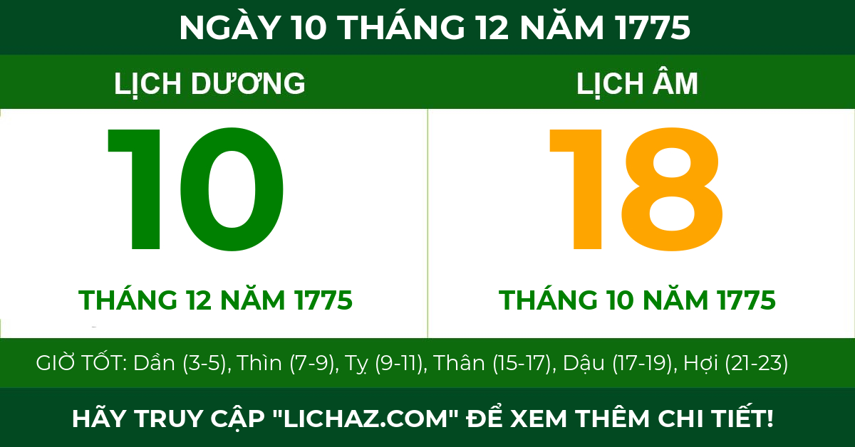 lịch âm ngày 10 tháng 12 năm 1775