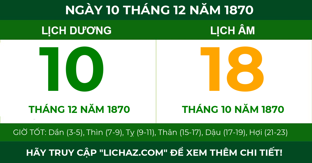 lịch âm ngày 10 tháng 12 năm 1870