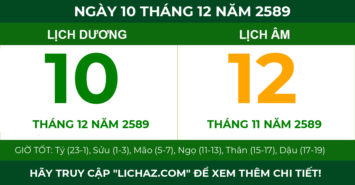 lịch âm ngày 10 tháng 12 năm 2589