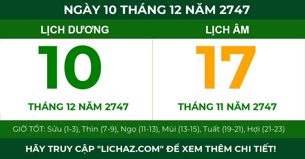 lịch âm ngày 10 tháng 12 năm 2747