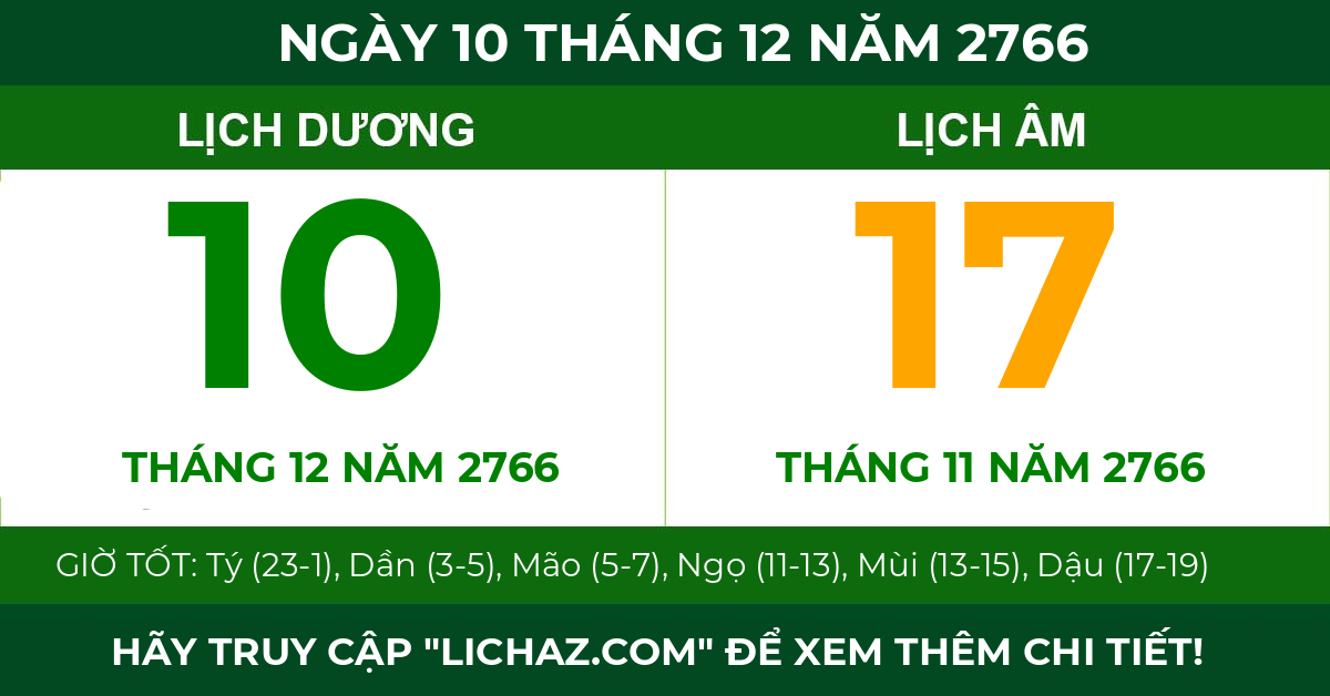 lịch âm ngày 10 tháng 12 năm 2766