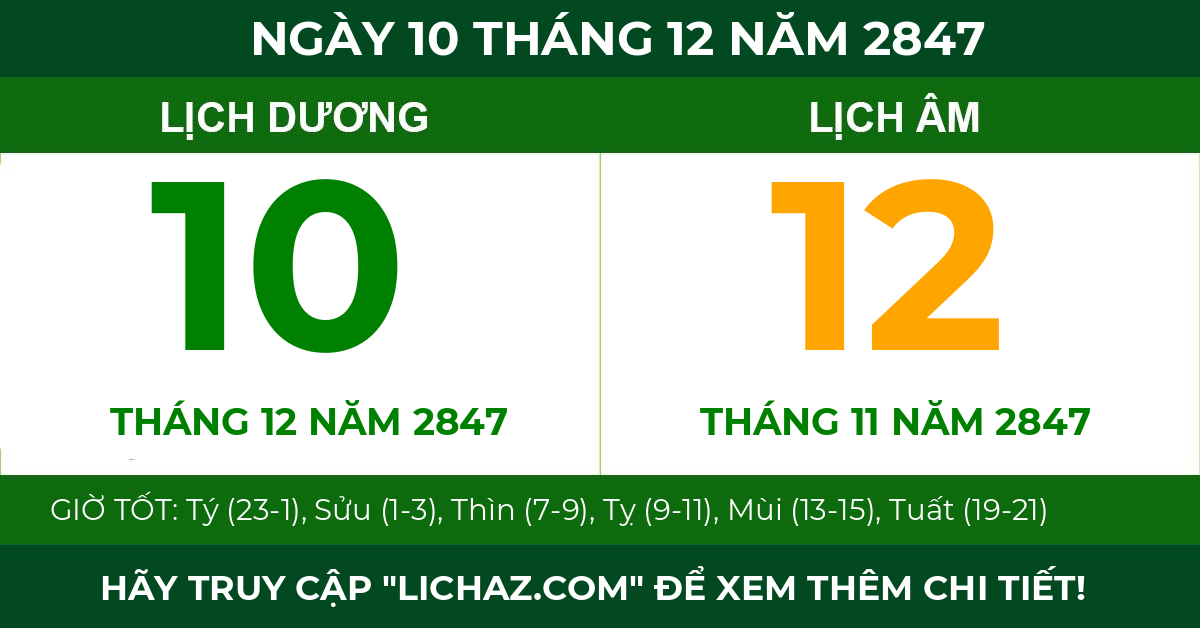 lịch âm ngày 10 tháng 12 năm 2847