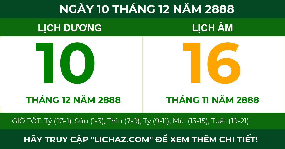lịch âm ngày 10 tháng 12 năm 2888