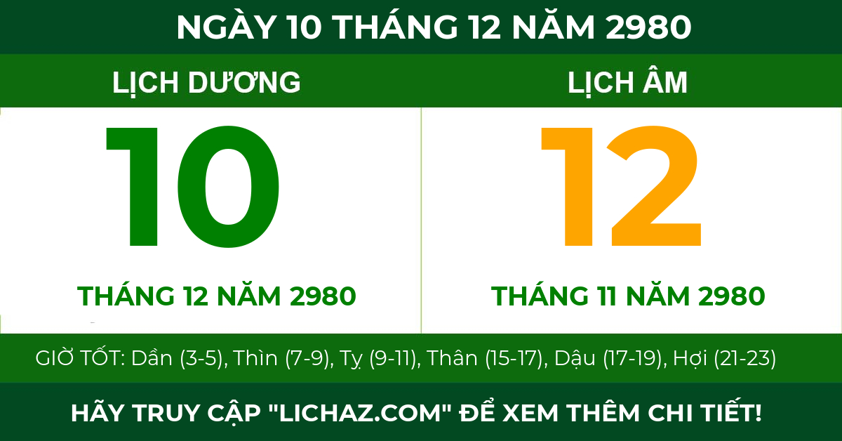 lịch âm ngày 10 tháng 12 năm 2980