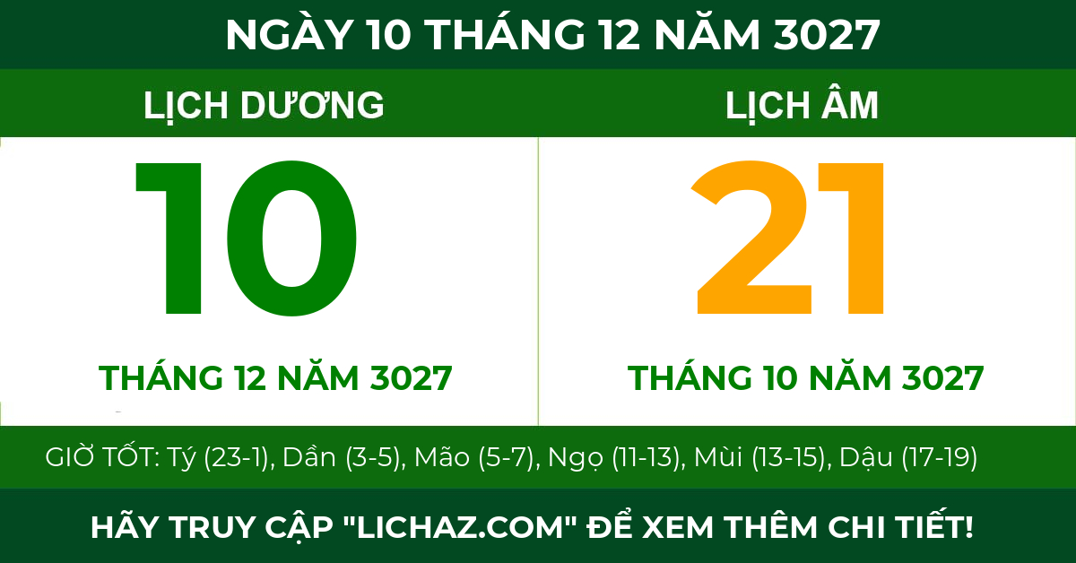 lịch âm ngày 10 tháng 12 năm 3027