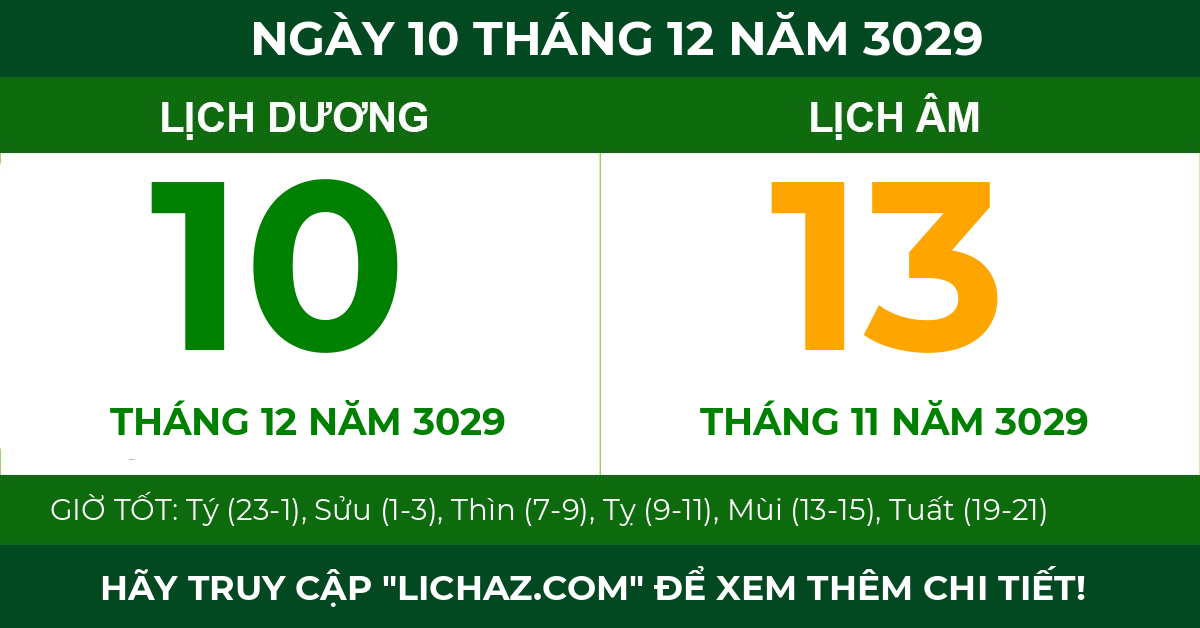 lịch âm ngày 10 tháng 12 năm 3029
