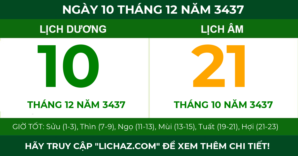 lịch âm ngày 10 tháng 12 năm 3437