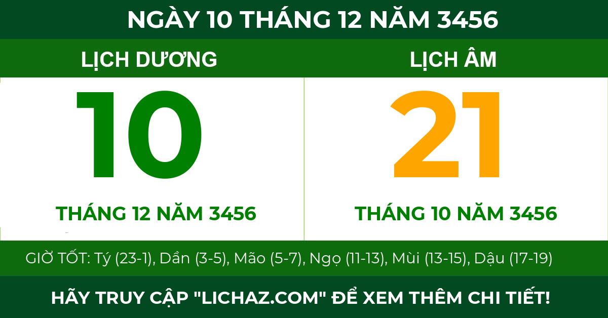lịch âm ngày 10 tháng 12 năm 3456