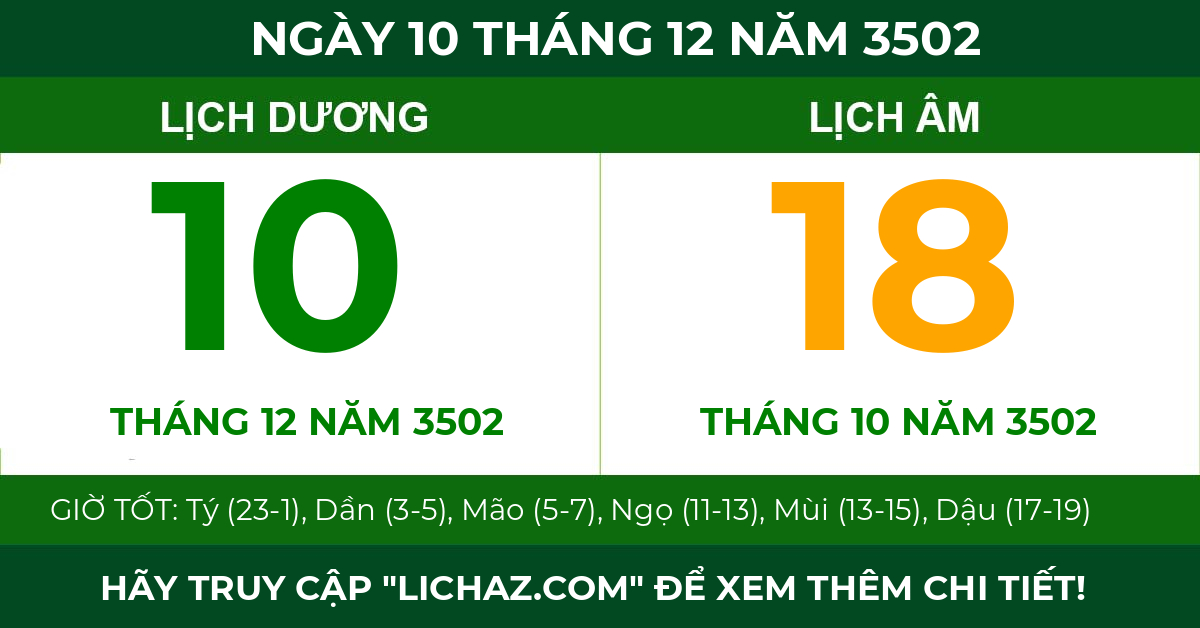lịch âm ngày 10 tháng 12 năm 3502