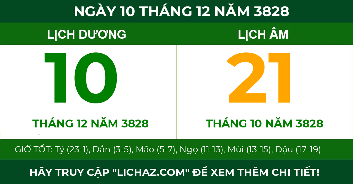 lịch âm ngày 10 tháng 12 năm 3828
