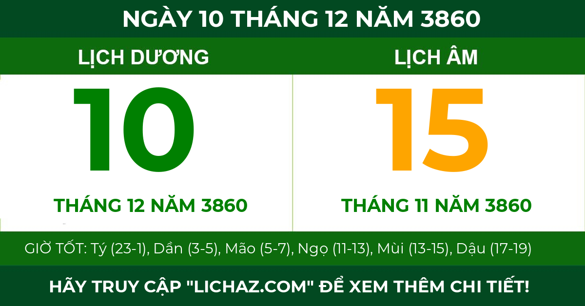 lịch âm ngày 10 tháng 12 năm 3860