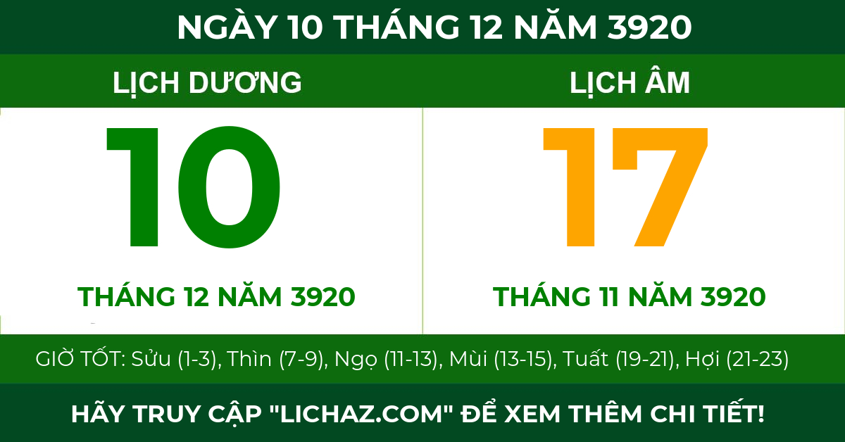 lịch âm ngày 10 tháng 12 năm 3920