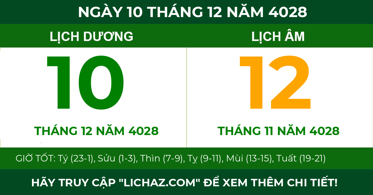 lịch âm ngày 10 tháng 12 năm 4028