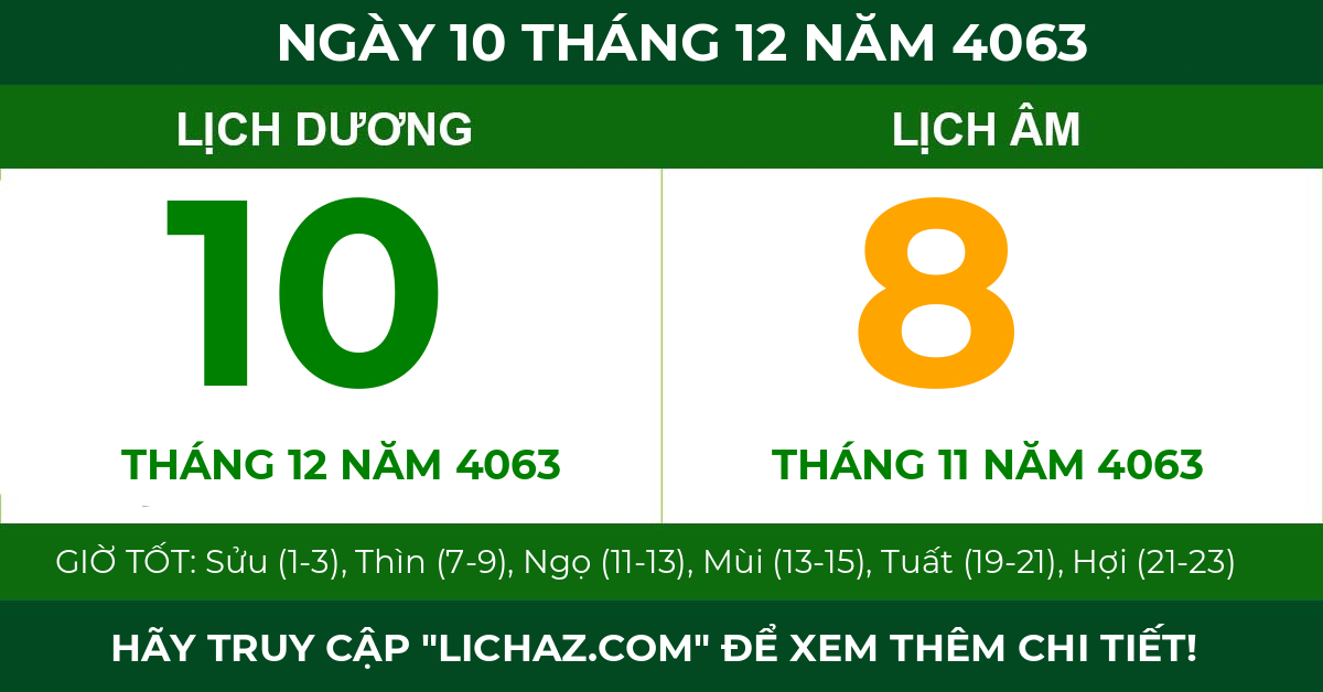 lịch âm ngày 10 tháng 12 năm 4063