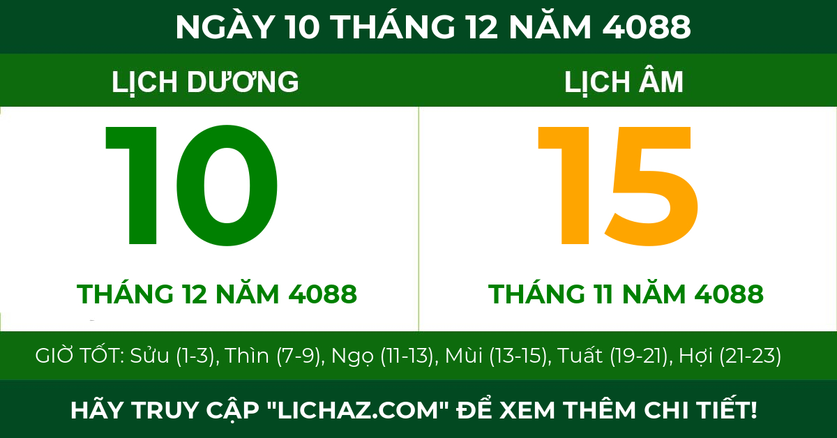 lịch âm ngày 10 tháng 12 năm 4088