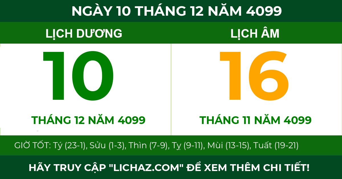 lịch âm ngày 10 tháng 12 năm 4099