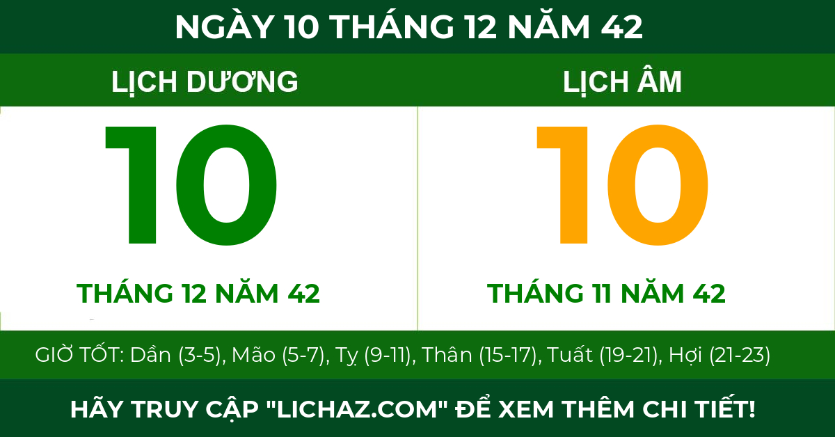 lịch âm ngày 10 tháng 12 năm 42