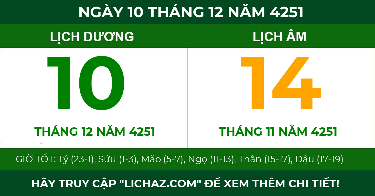 lịch âm ngày 10 tháng 12 năm 4251