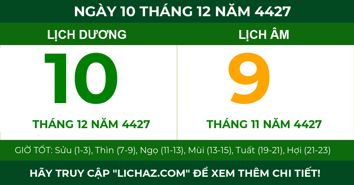 lịch âm ngày 10 tháng 12 năm 4427