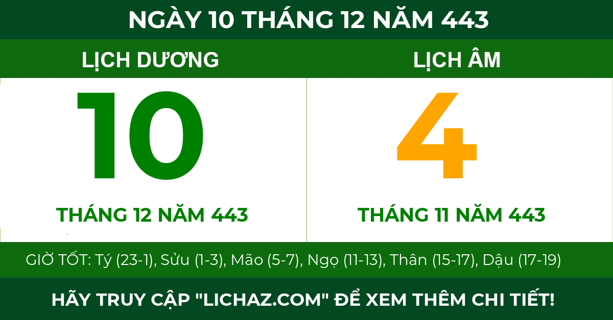 lịch âm ngày 10 tháng 12 năm 443