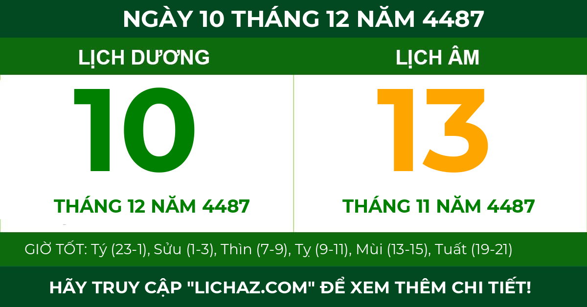 lịch âm ngày 10 tháng 12 năm 4487