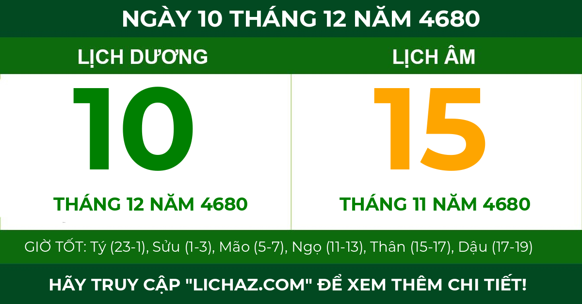 lịch âm ngày 10 tháng 12 năm 4680