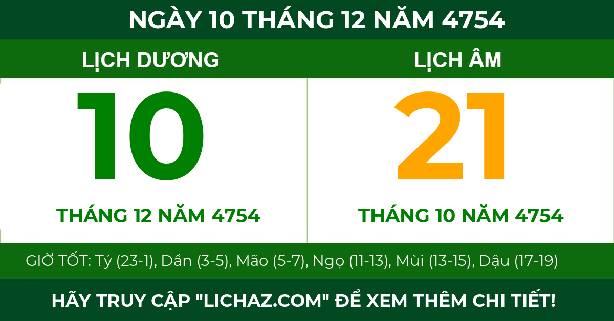 lịch âm ngày 10 tháng 12 năm 4754
