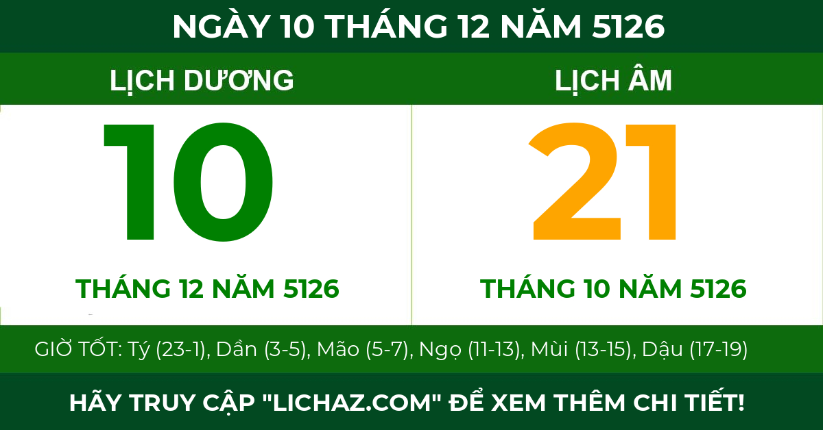 lịch âm ngày 10 tháng 12 năm 5126