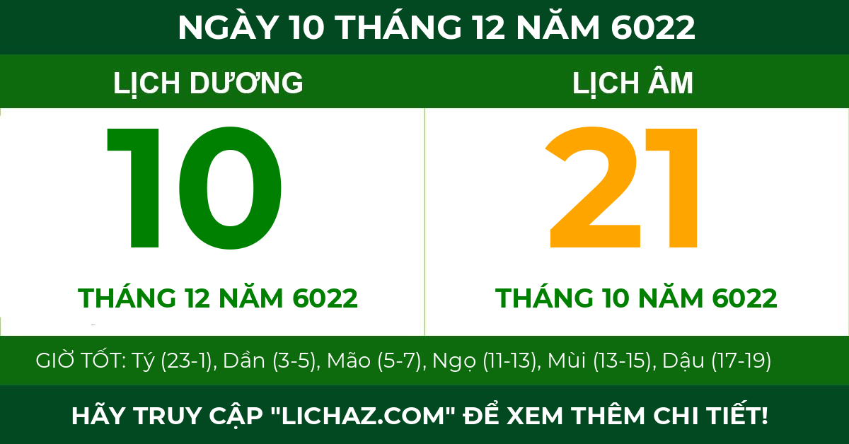 lịch âm ngày 10 tháng 12 năm 6022