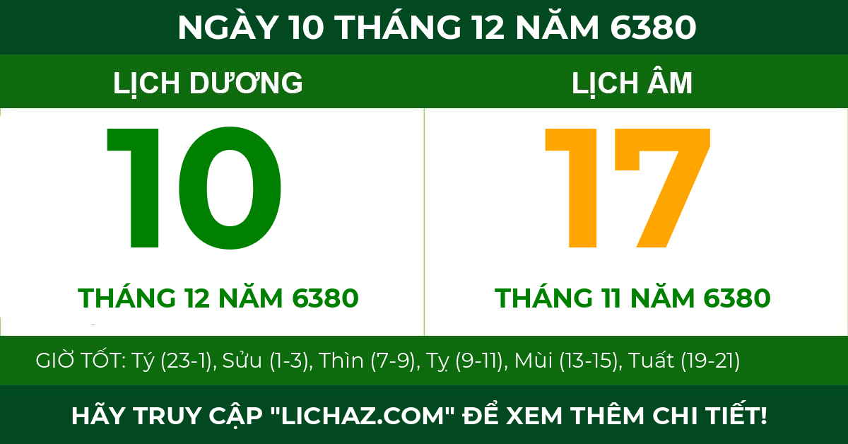 lịch âm ngày 10 tháng 12 năm 6380