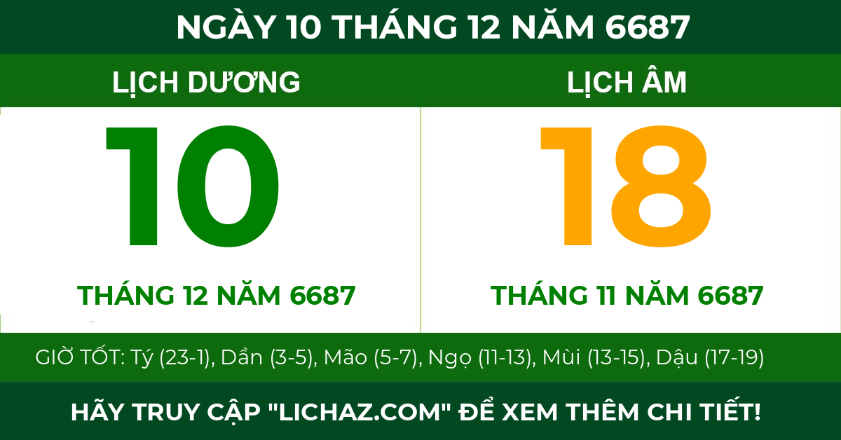 lịch âm ngày 10 tháng 12 năm 6687
