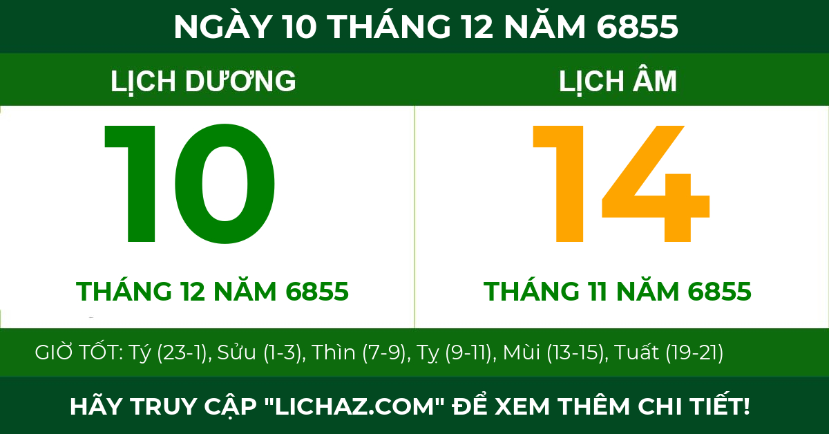 lịch âm ngày 10 tháng 12 năm 6855