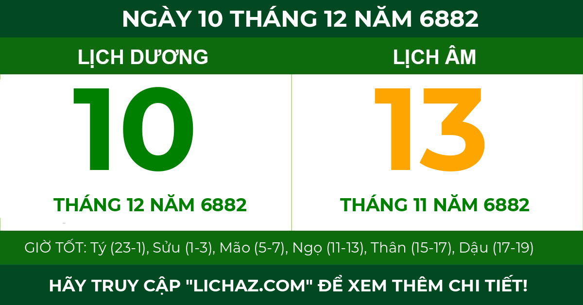 lịch âm ngày 10 tháng 12 năm 6882
