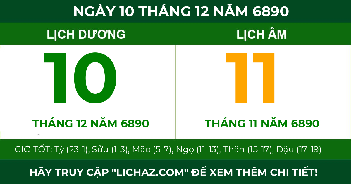 lịch âm ngày 10 tháng 12 năm 6890