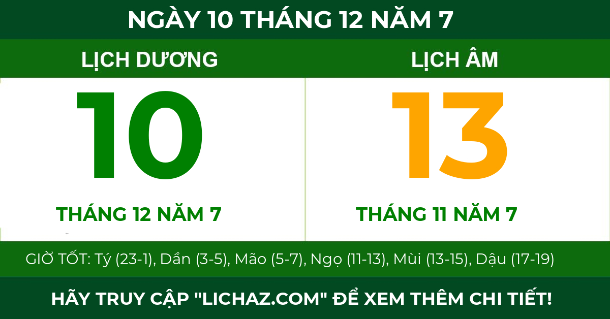 lịch âm ngày 10 tháng 12 năm 7