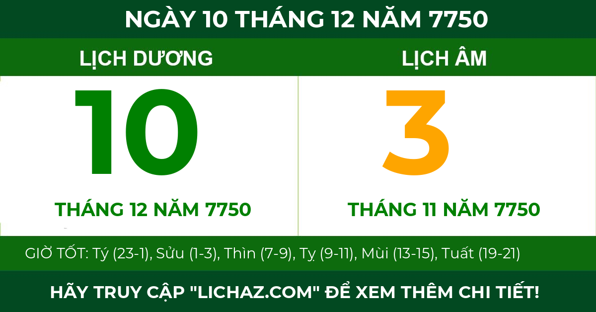 lịch âm ngày 10 tháng 12 năm 7750