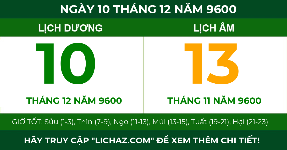 lịch âm ngày 10 tháng 12 năm 9600