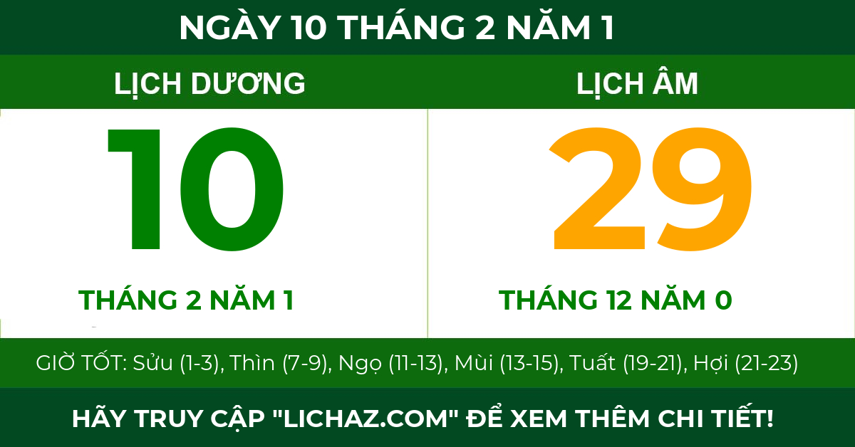 lịch âm ngày 10 tháng 2 năm 1