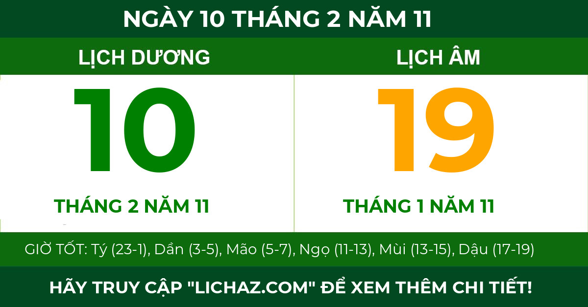 lịch âm ngày 10 tháng 2 năm 11